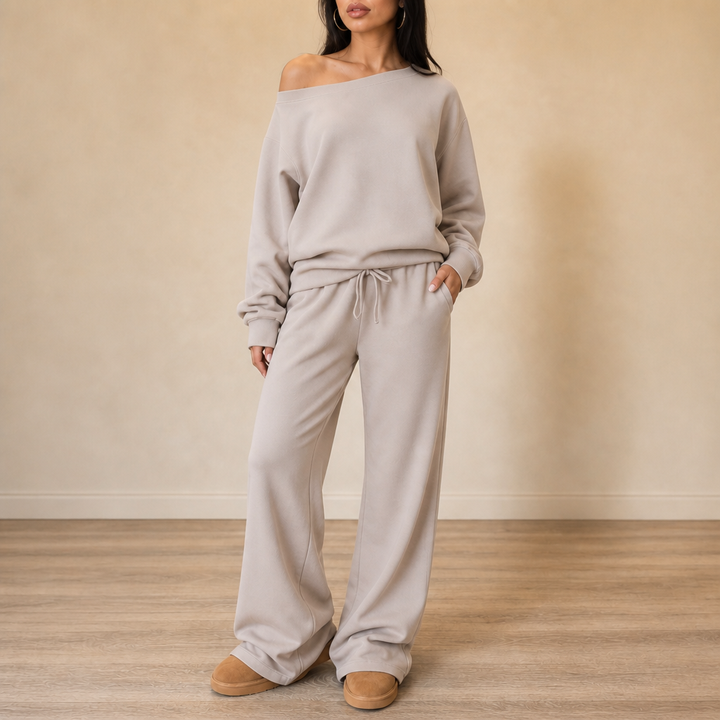 Line & Leisure – Contrast-Piped Wide-Leg Lounge Set