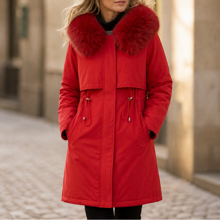 Velora – Hooded Mid-Length Faux-Fur Coat