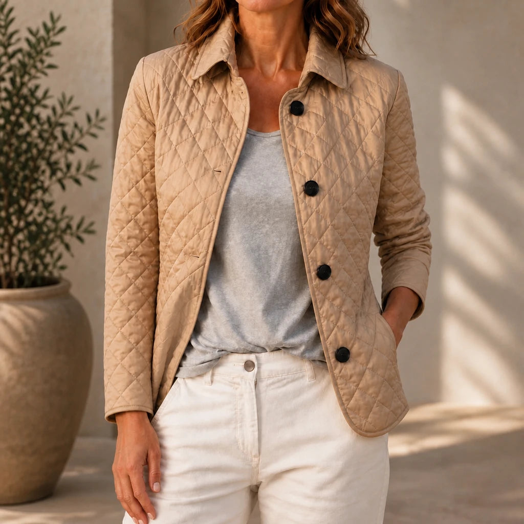 Loredana – Button-Front Quilted Mid-Season Jacket