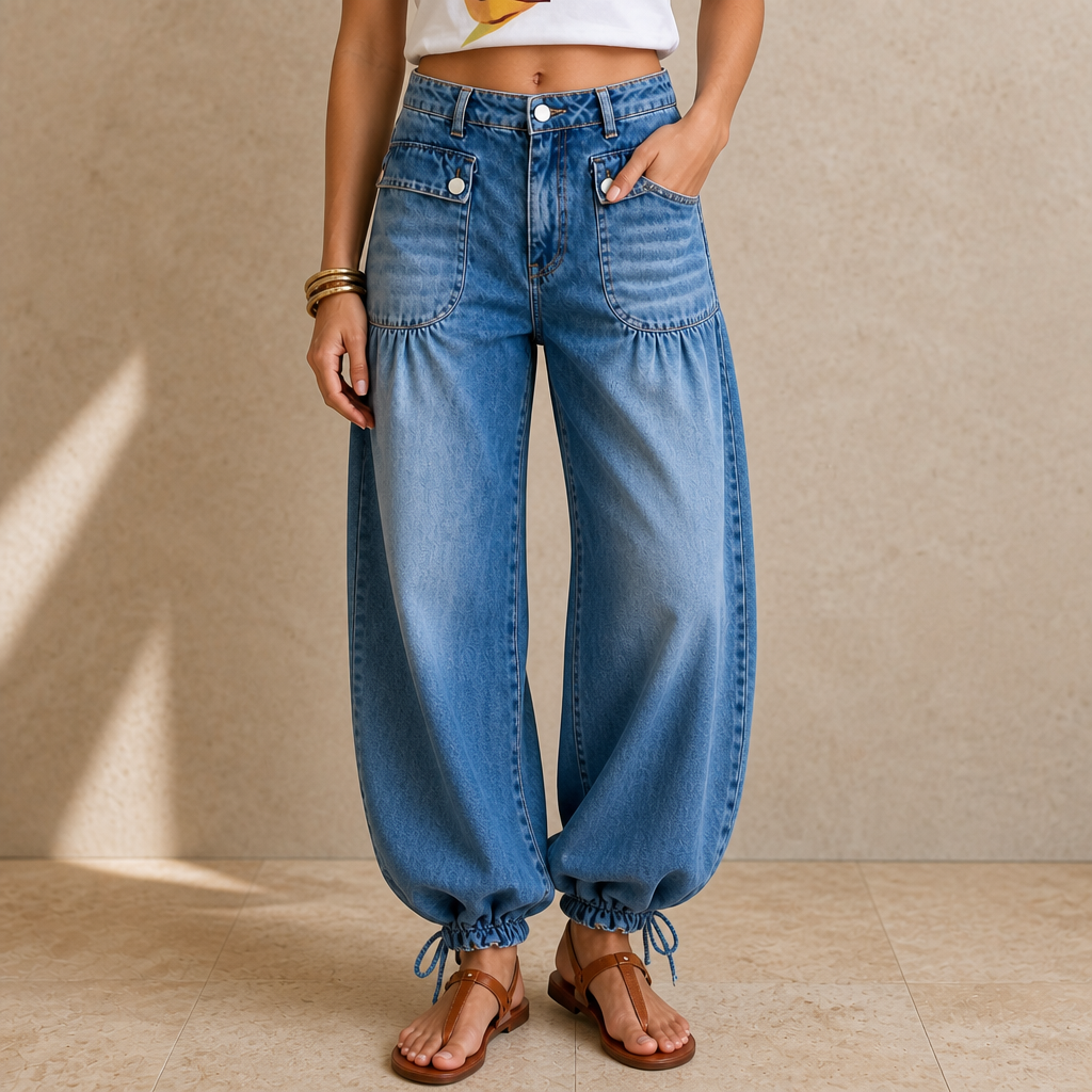 Balloon & Cinch – Drawstring Cuff Wide-Leg Balloon Jeans