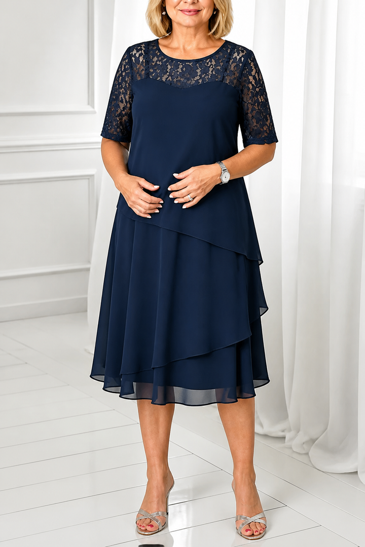 Wearbella – Tiered Lace Yoke High-Waist Midi Dress
