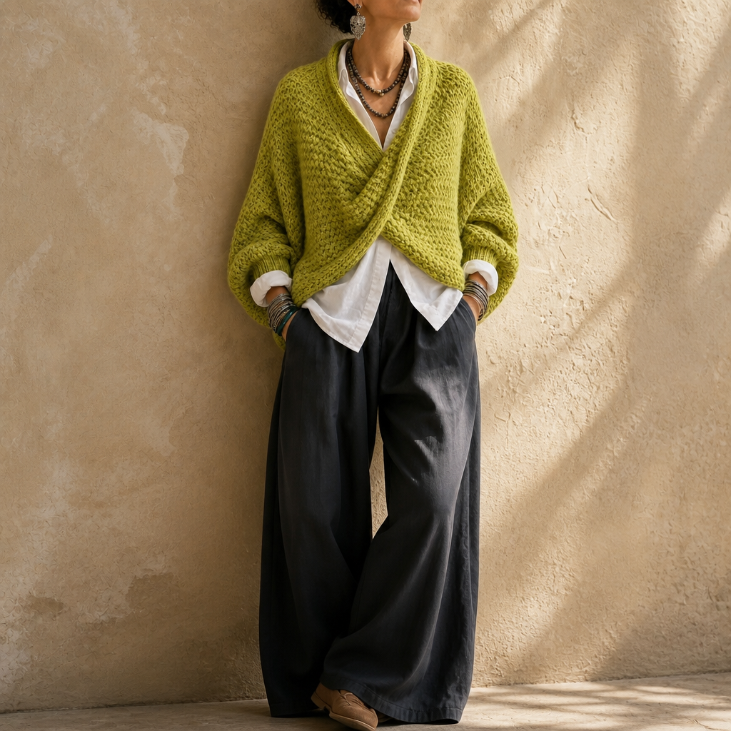 Crossovera – Chunky Knit Crossover V-Neck Sweater