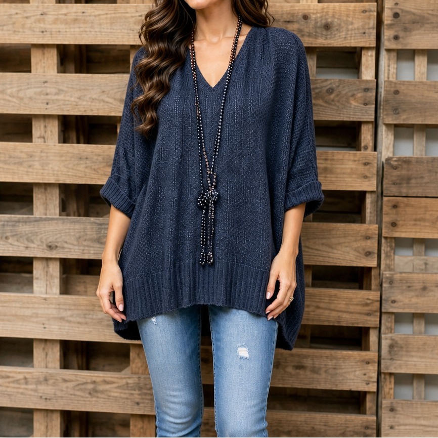 Airloom – Oversized Open-Knit V-Neck Sweater