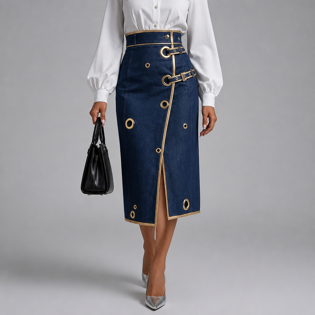 Wearbella – Asymmetric Wrap Denim Midi Skirt