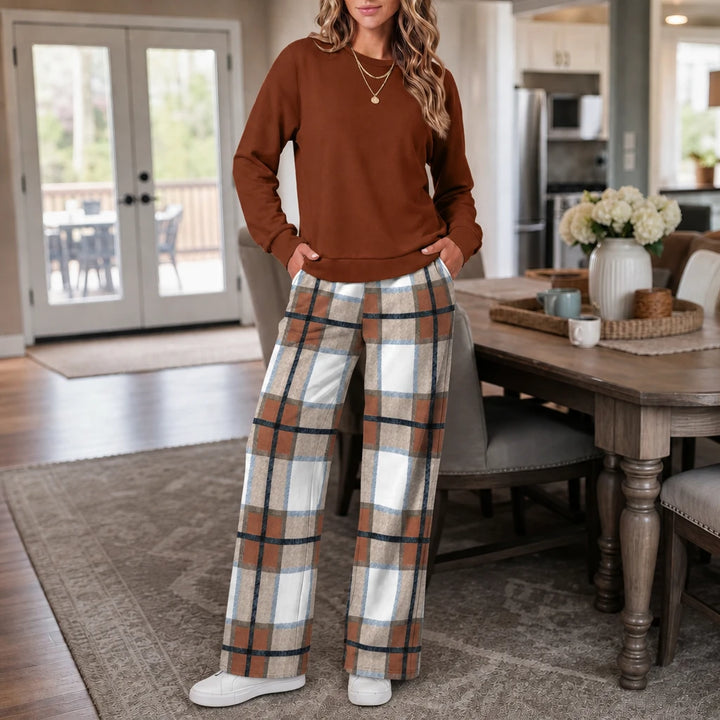 Wearbella – Crewneck Sweatshirt And Wide-Leg Pants Set