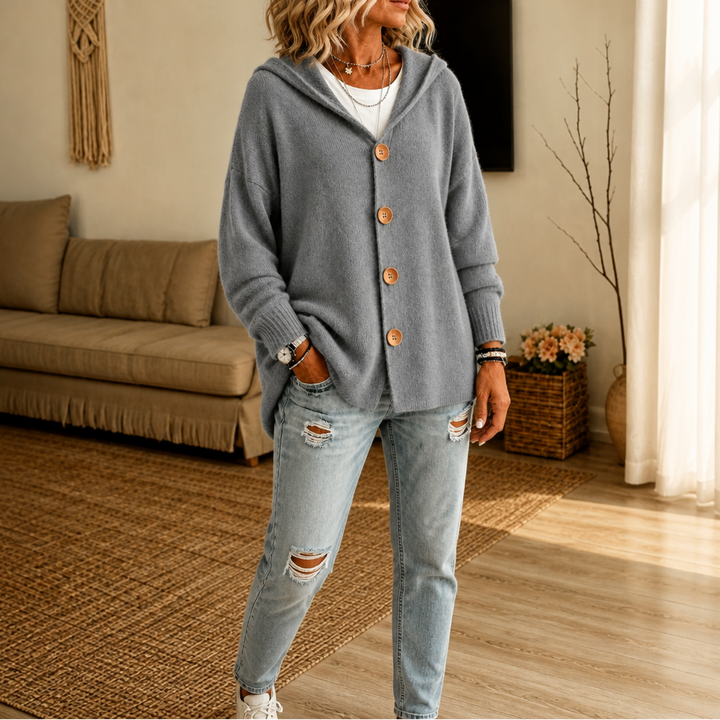 Wearbella – Hooded Waffle-Knit Button-Front Cardigan