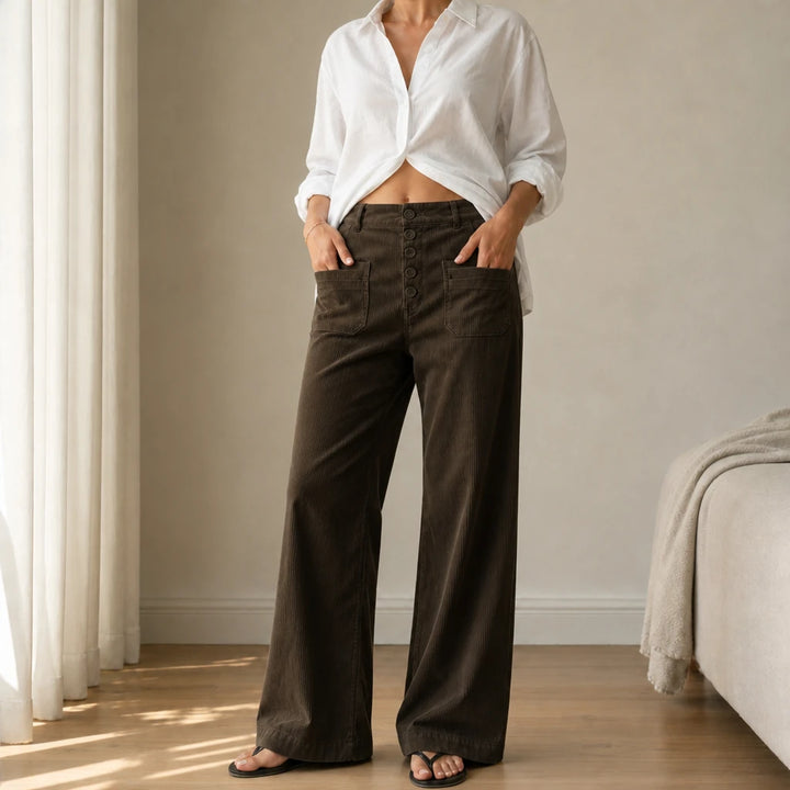 Veloura – High-Waisted Striped Velvet Flare Pants