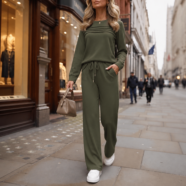 Wearbella – Pleated Round-Neck Loungewear Set