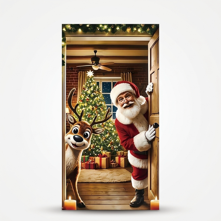 Hollydoor – Santa And Reindeer Christmas Door Cover