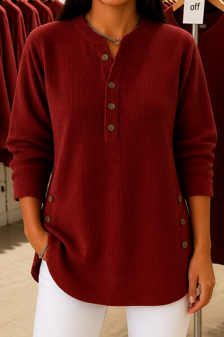 Corduvie – Button-Up Corduroy-Look Henley Top