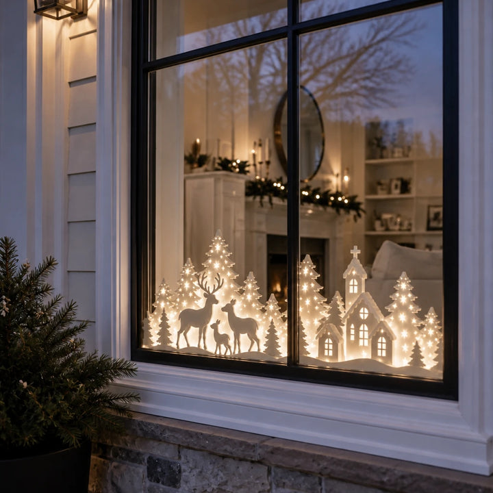 Deerwood Glow – LED Christmas Window Village With Deer