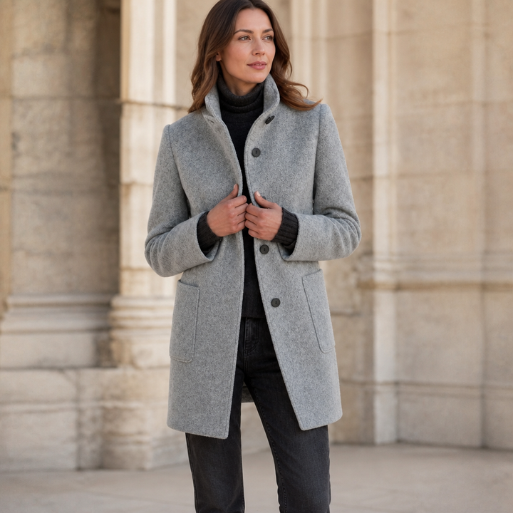 Standelle – Button-Front Stand Collar Fall Coat