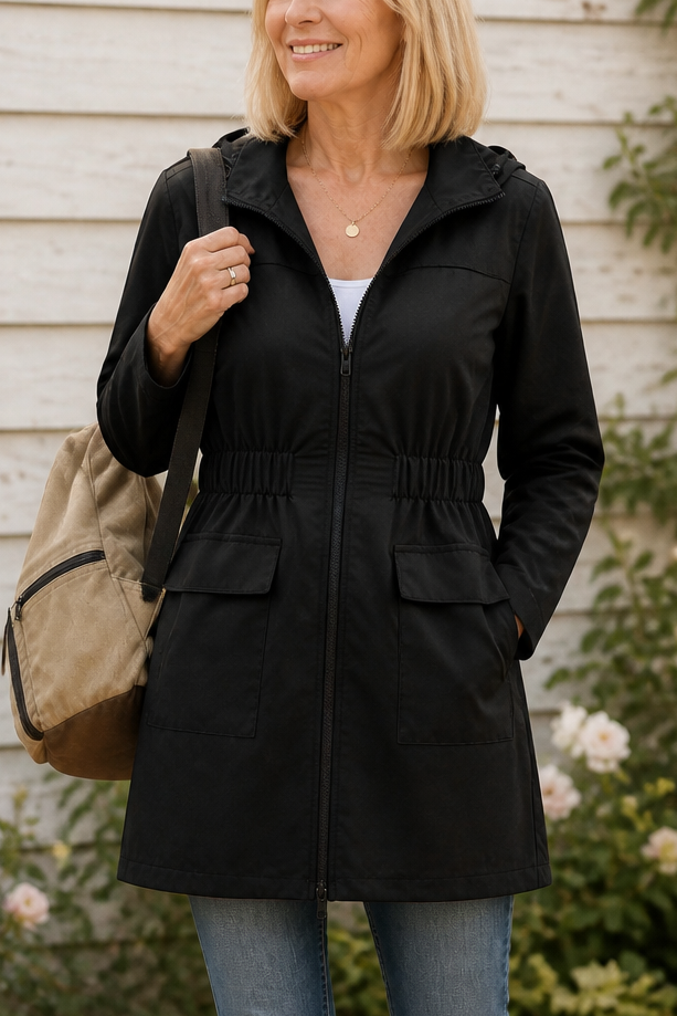 Rainette – Drawstring Waist Hooded Rain Jacket