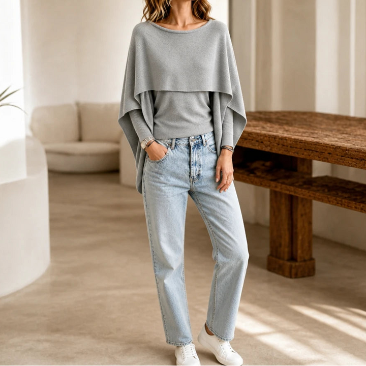 Druni Chic – Layered Cape-Shoulder Knit Top