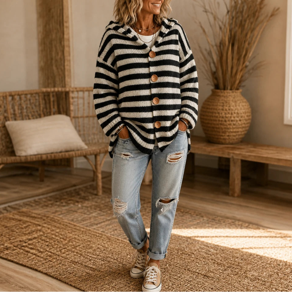 Stripa – Striped Hooded Knit Cardigan