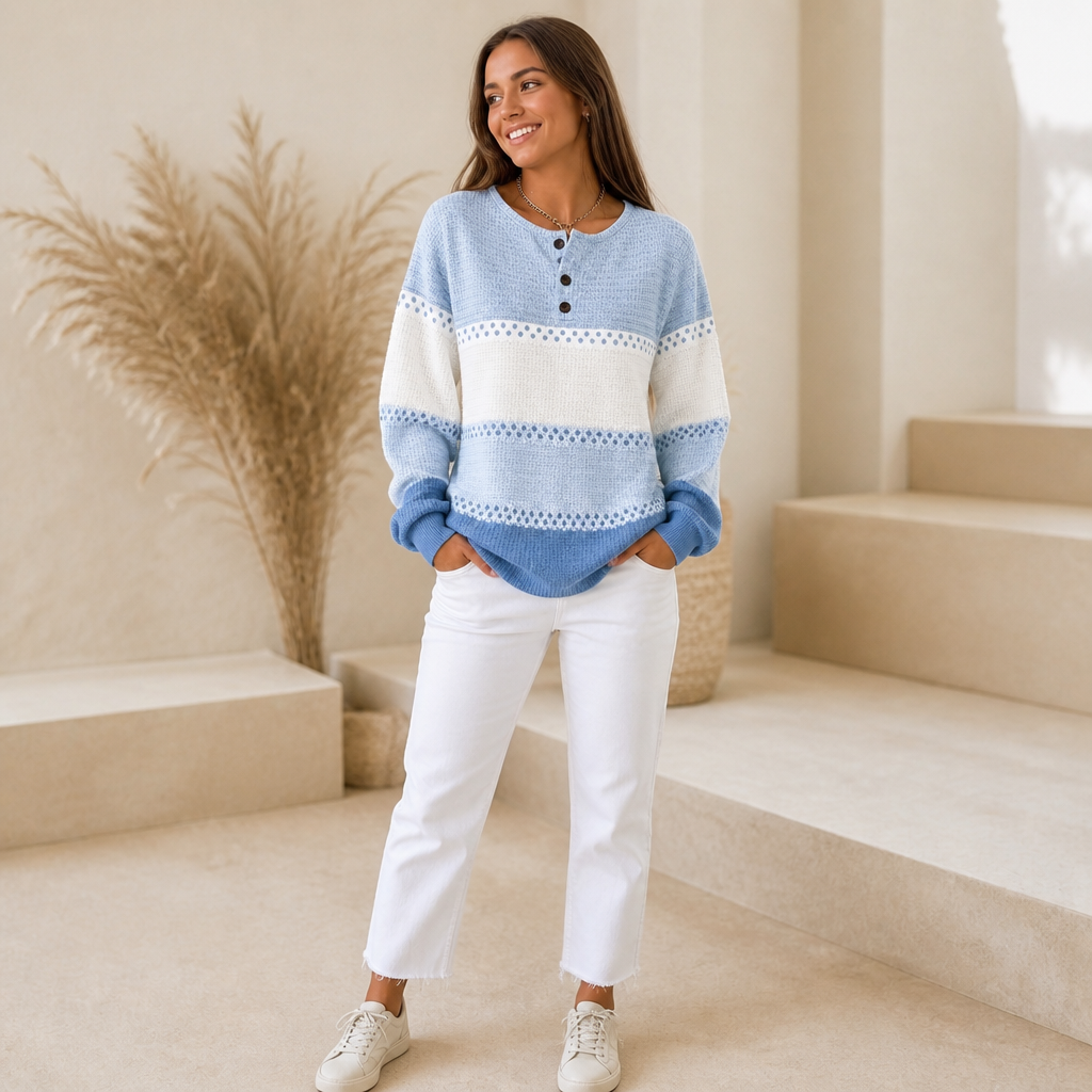 Waffleton – Layered Color-Block Waffle-Knit Henley Sweater