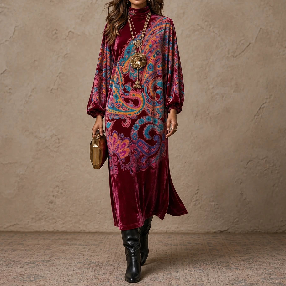 Overa – Paisley Velvet-Look Maxi Dress