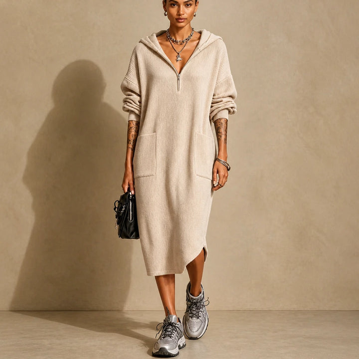 Everday – Hooded Zipper Pocket Midi Dress