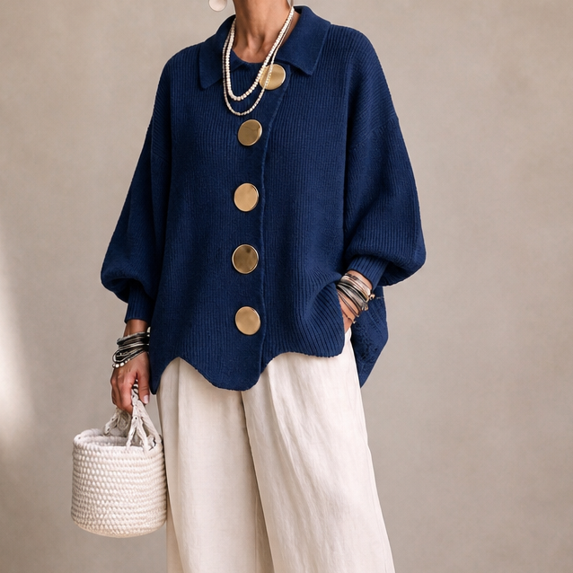 Wearbella – Scalloped Hem Chunky Collared Cardigan