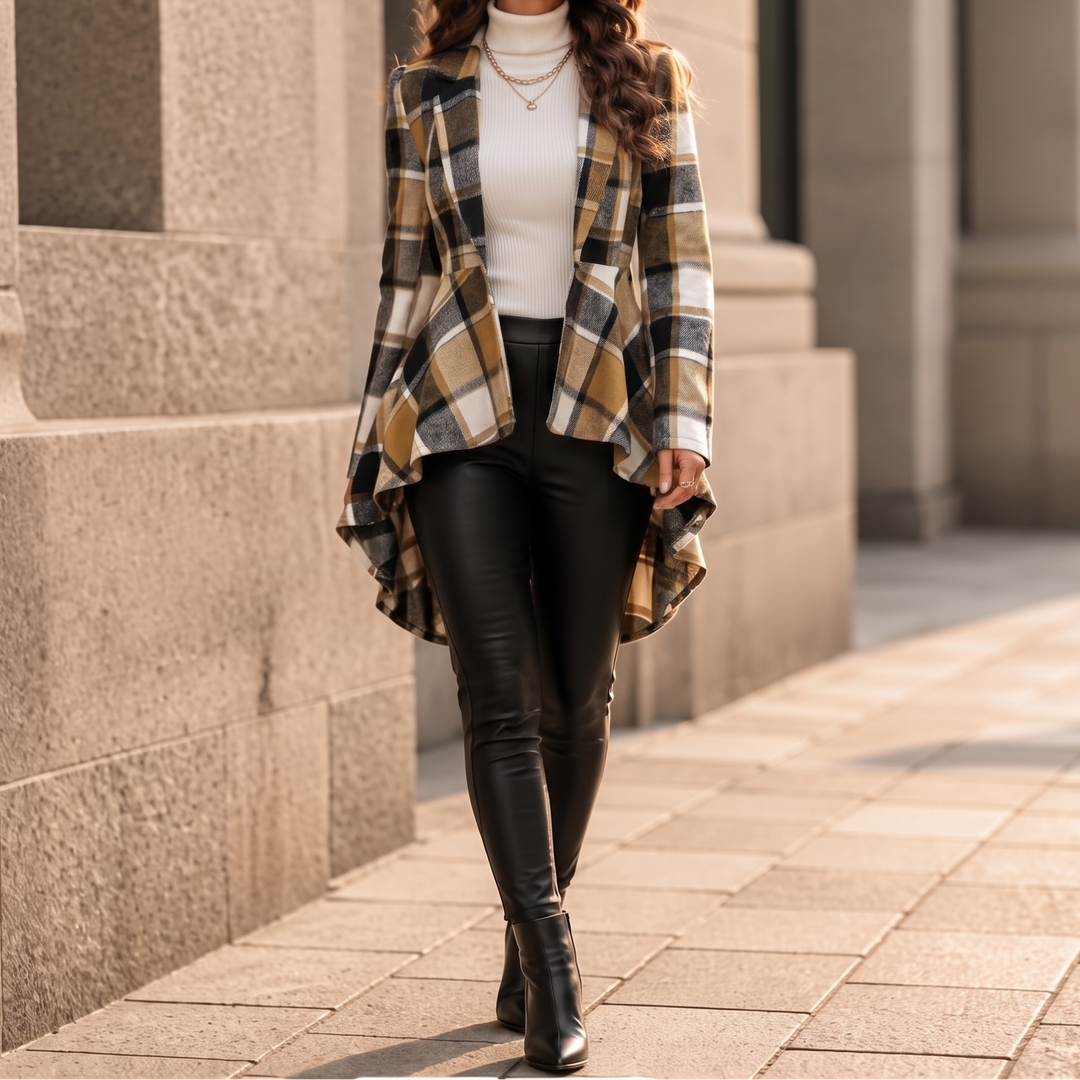 Cinchella – Plaid High-Low Peplum Waist Coat
