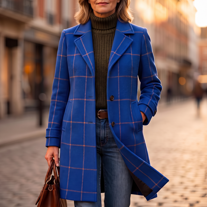 Checkwell – Royal Blue Checkered Two-Button Coat