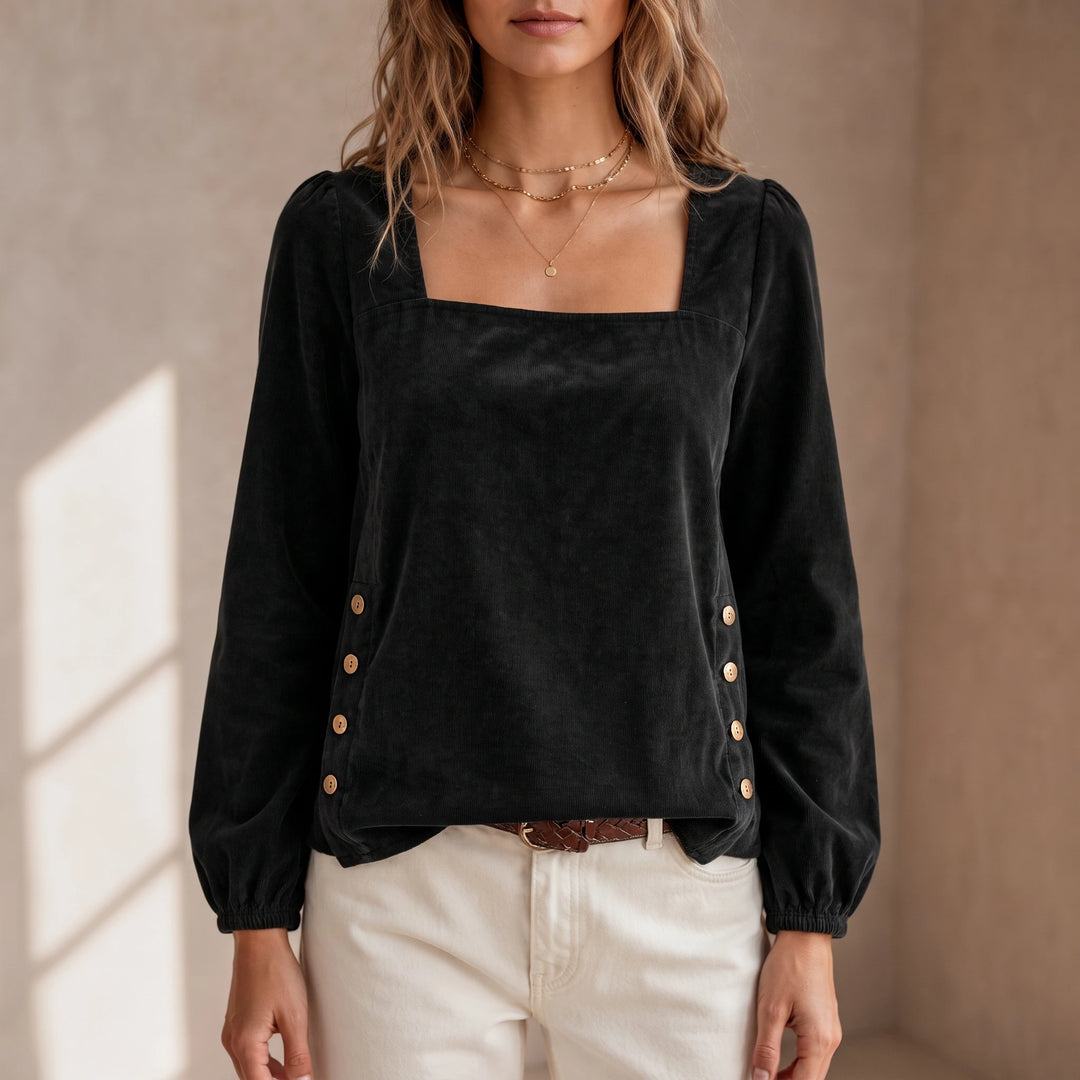 Elara – Square Neck Button-Accent Blouse