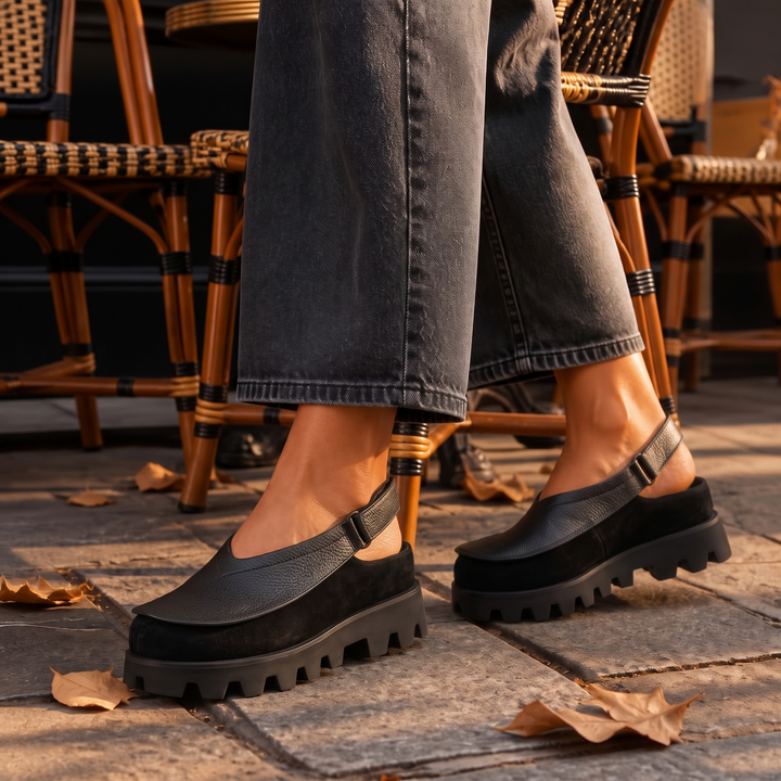 Gaia Leather Slingbacks – Textured-Toe Chunky Platform Shoes