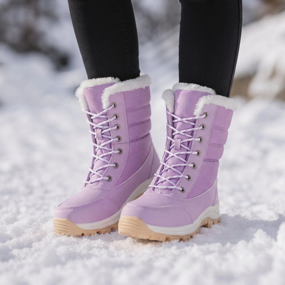 Snowver – Color-Block Faux Fur Trim Winter Boots