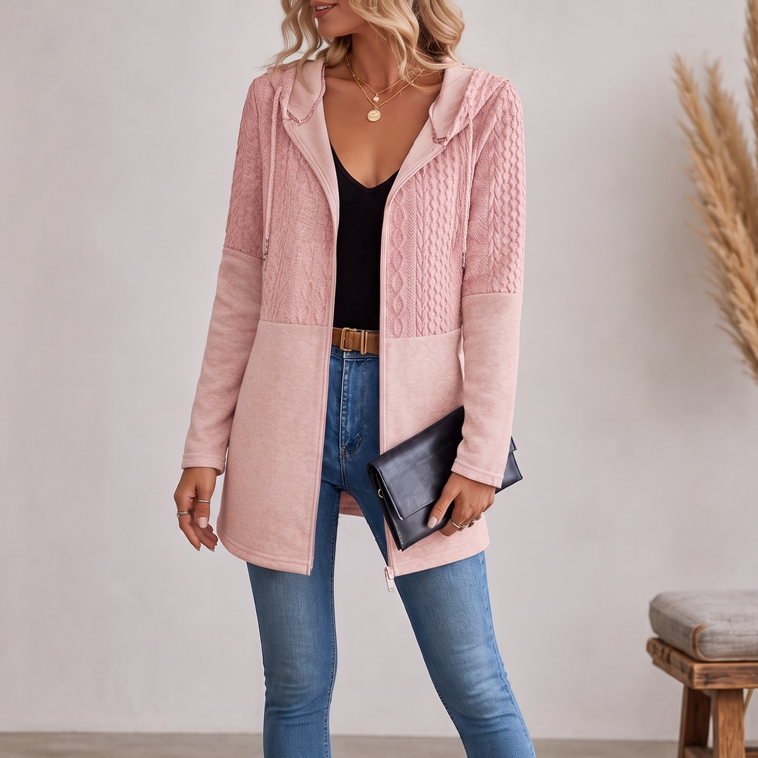 Wearbella – Cable-Knit Longline Zip-Up Hoodie