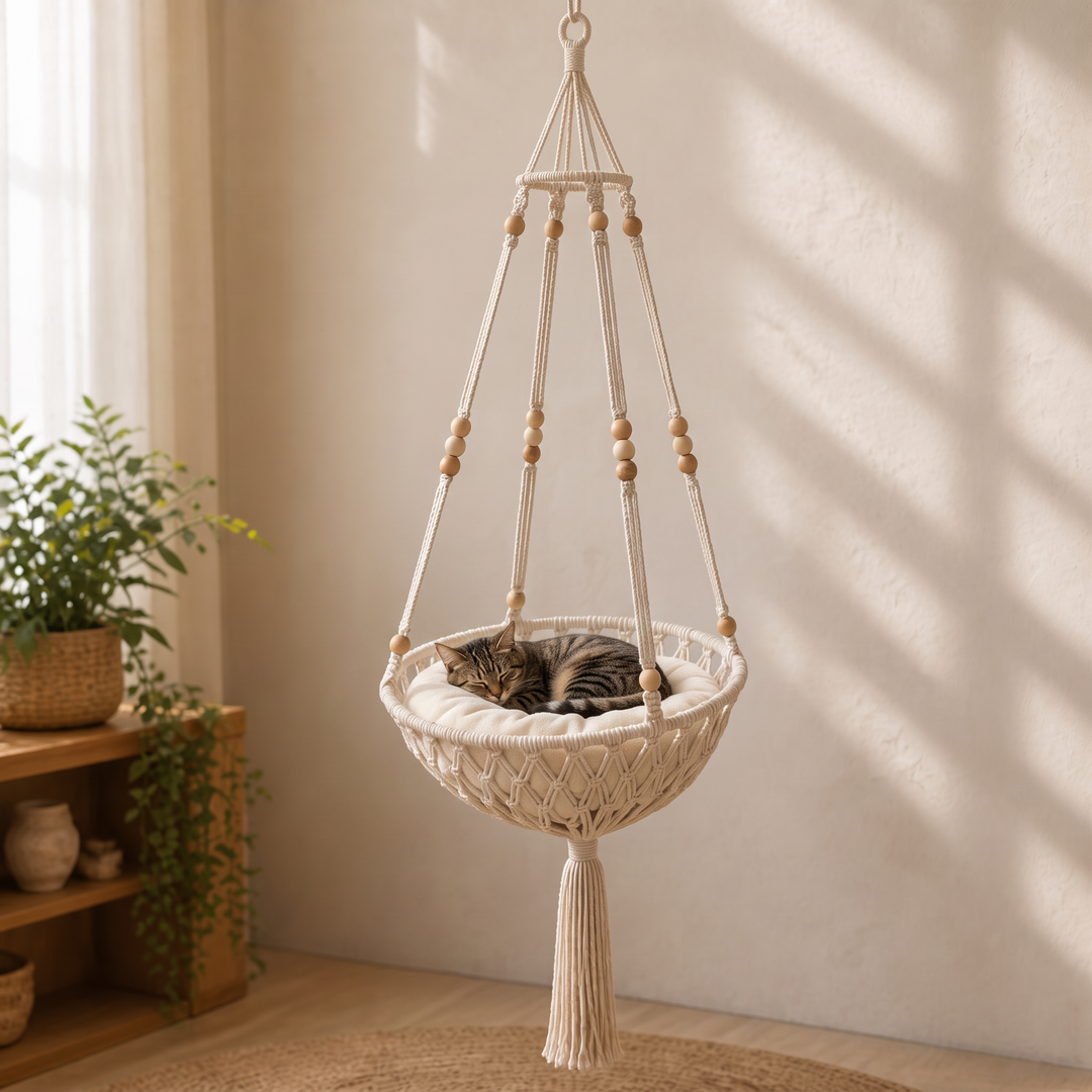 Nook & Nest – Handwoven Cotton-Rope Hanging Cat Hammock
