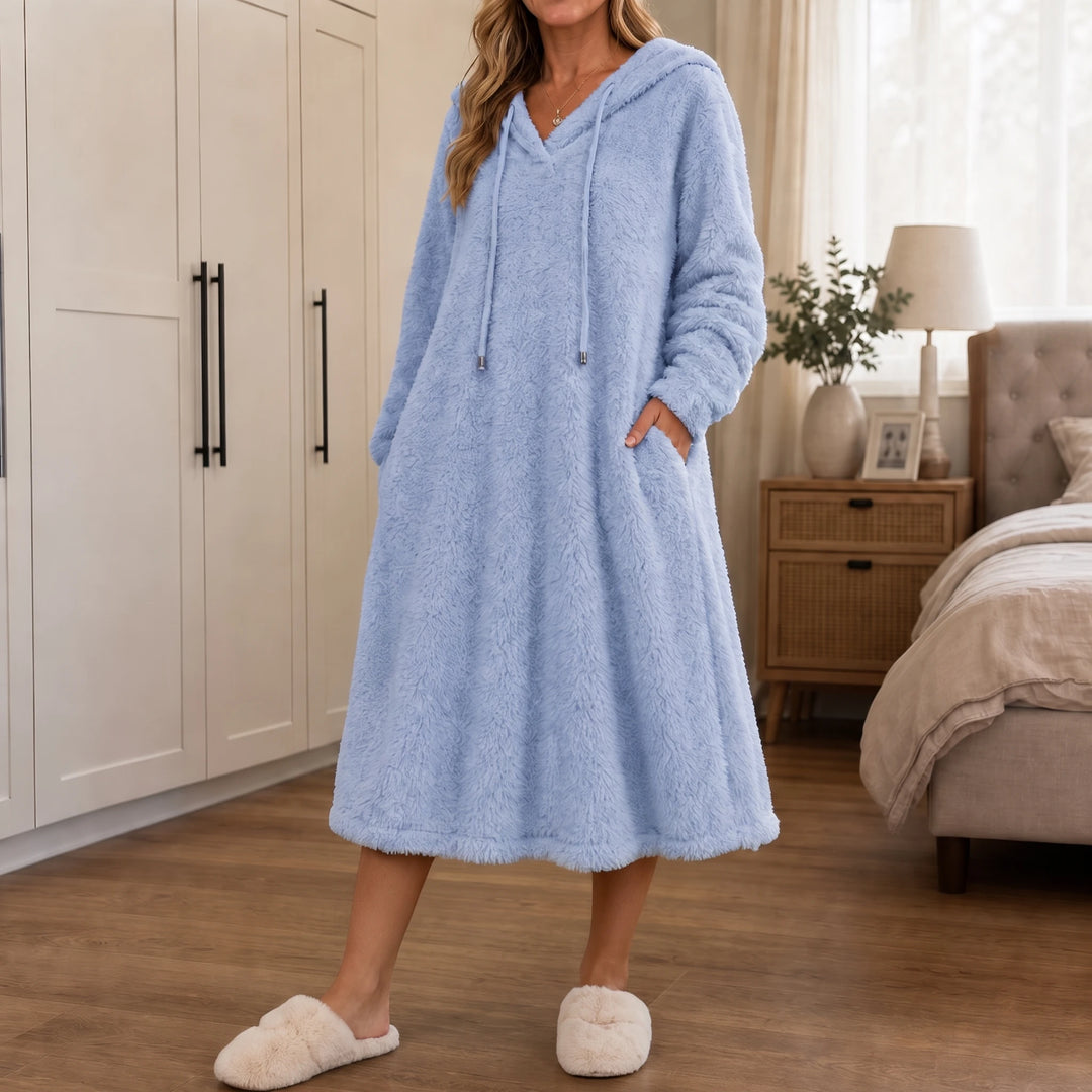 HearthHaven – Plush Hooded Maxi Lounge Dress