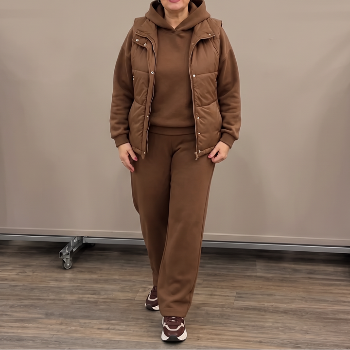 Layerwell – Quilted Vest Hoodie And Jogger Set