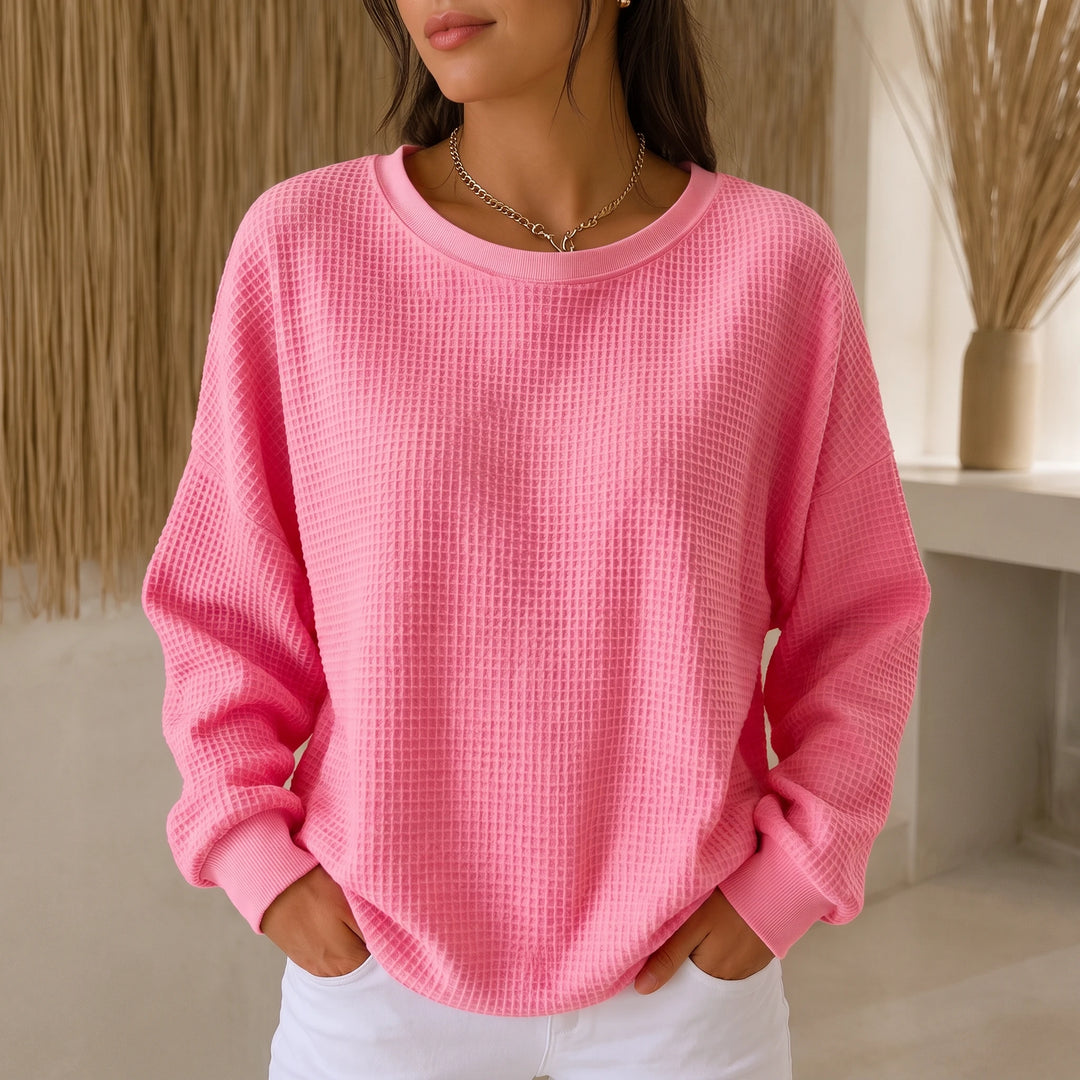 Wafflelyn – Waffle-Knit Round-Neck Sweater