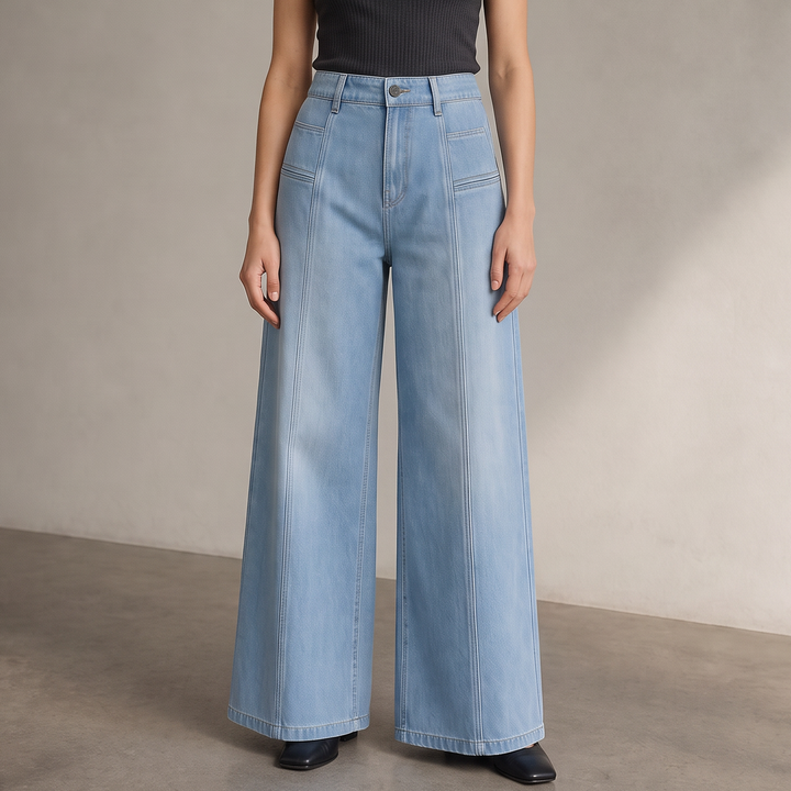 Longline Denim – High-Waisted Wide-Leg Seam Jeans