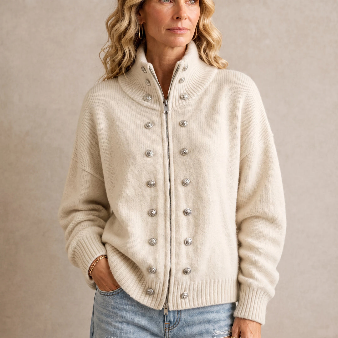Wearbella – Double-Breasted Stand Collar Knit Cardigan