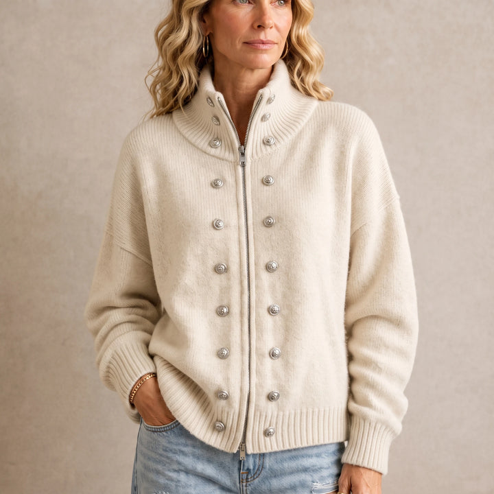 Wearbella – Double-Breasted Stand Collar Knit Cardigan
