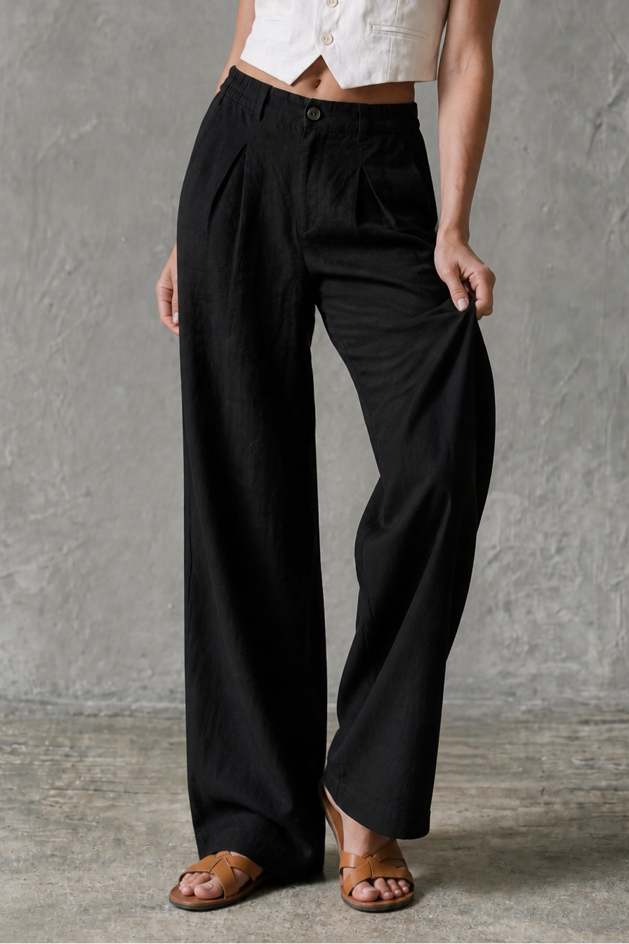 Linora – Pleated Wide-Leg Linen-Look Trousers