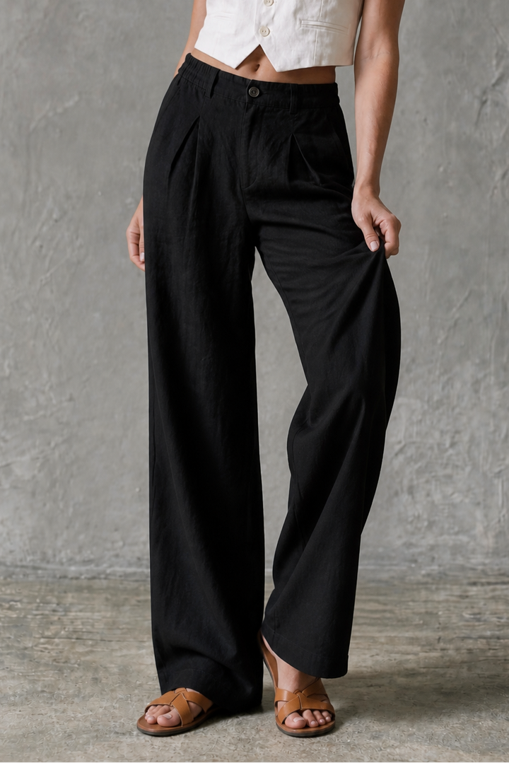Linora – Pleated Wide-Leg Linen-Look Trousers