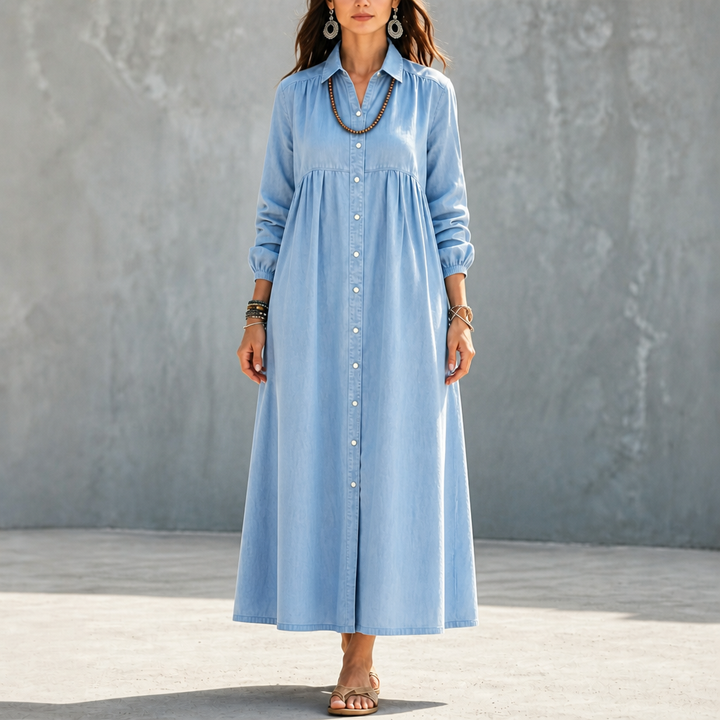 Linalle – Button-Front Linen-Look Maxi Dress