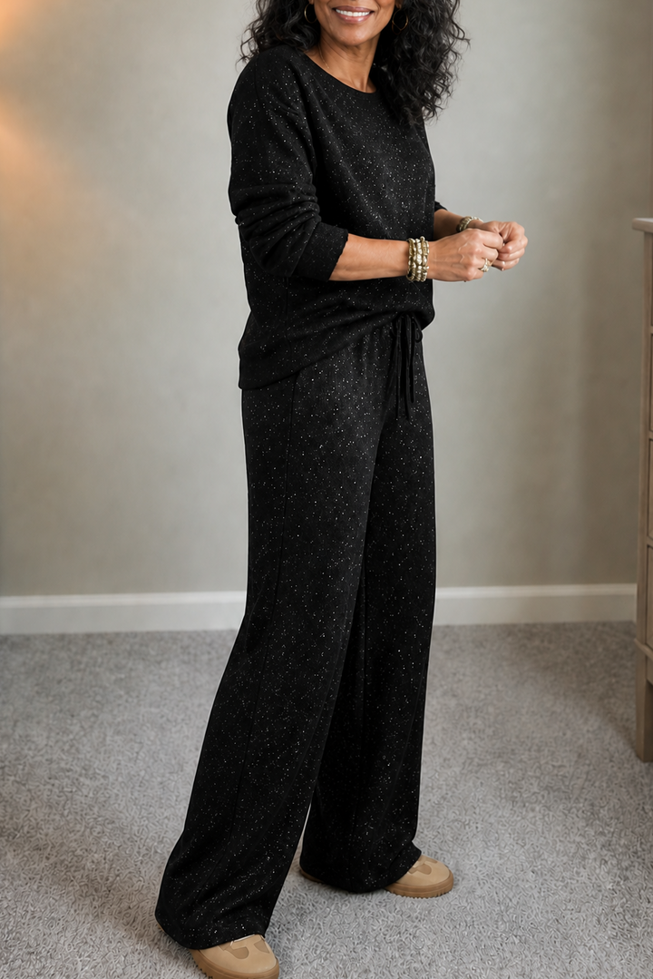 Sparklounge – Glitter-Knit Drawstring Sweater And Pants Set