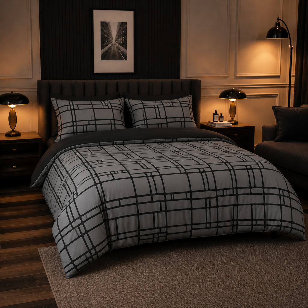 Linevue – Geometric Print Zippered Duvet Cover Set