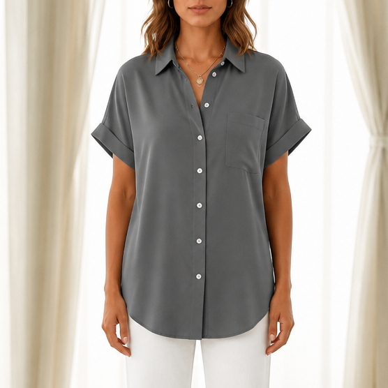 Wearbella – Relaxed Button-Front Short Sleeve Shirt