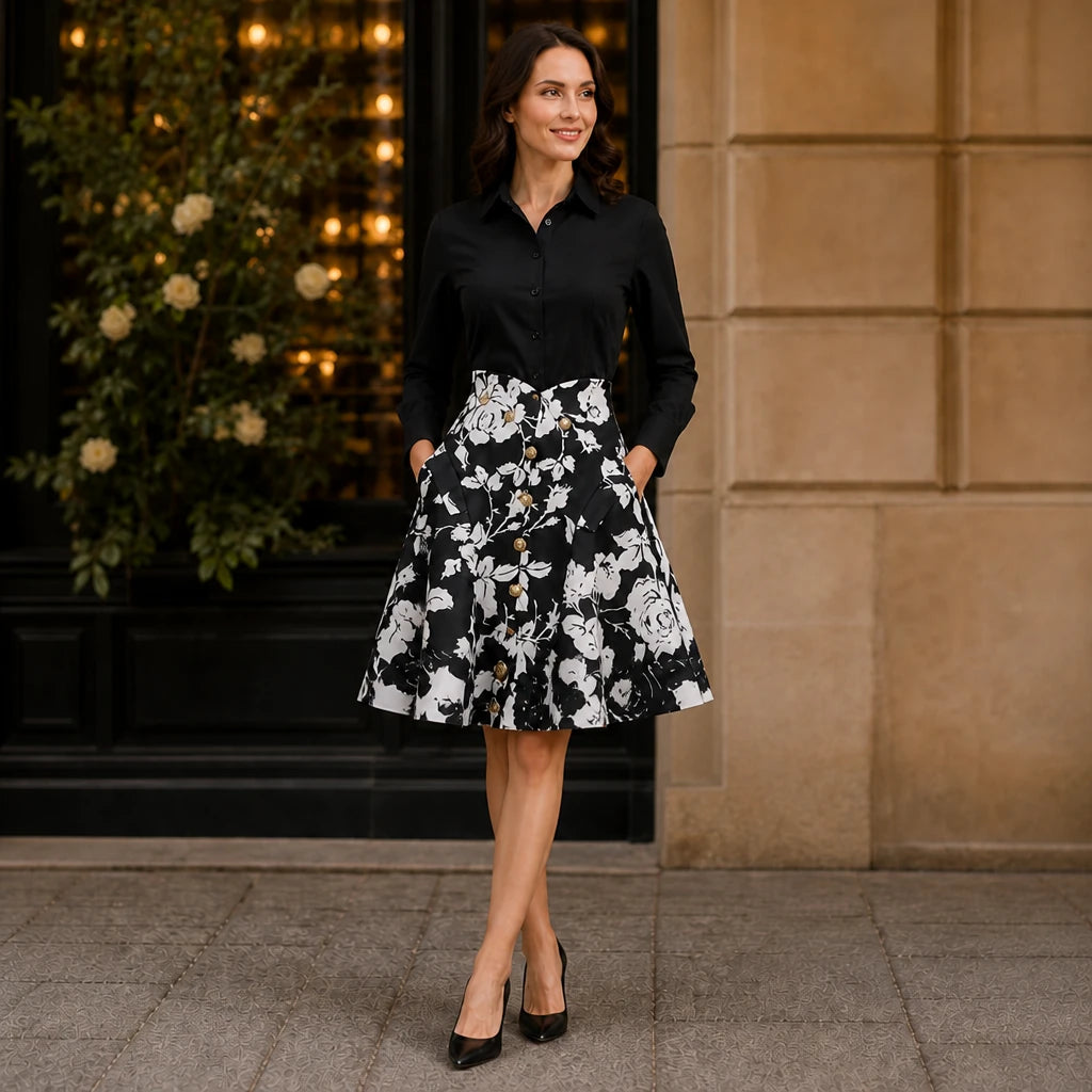 Wearbella – Floral Shirt And Skirt Set