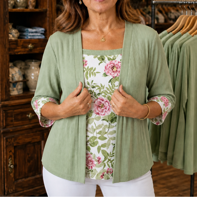 Layerlynn – Floral Panel Layered-Look Top
