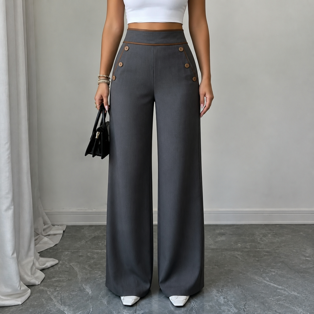 Seamora – Contrast-Trim High-Waisted Wide-Leg Trousers