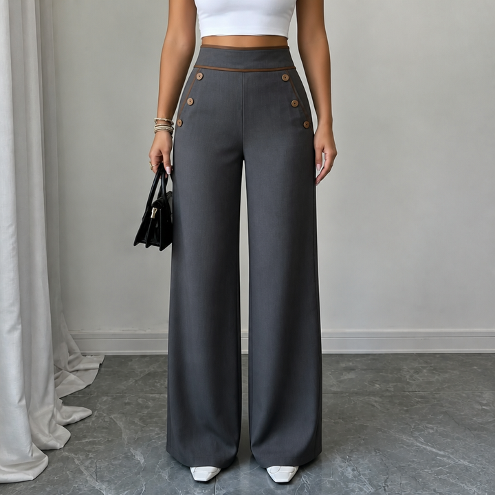 Seamora – Contrast-Trim High-Waisted Wide-Leg Trousers