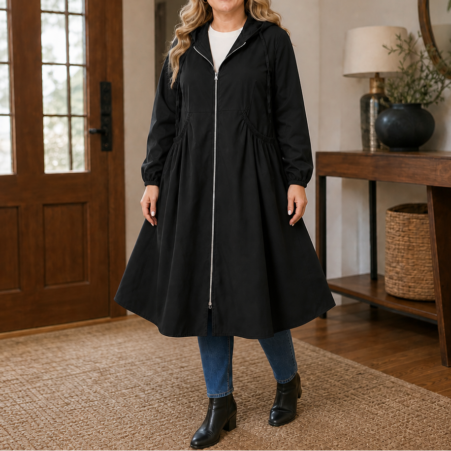 Rainbella – Flared Hem Peplum Rain Jacket With Pockets