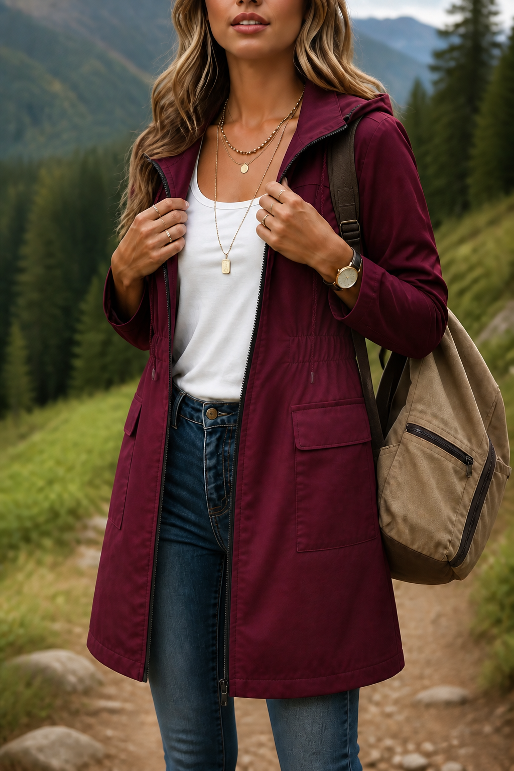 Rainette – Drawstring Waist Hooded Rain Jacket