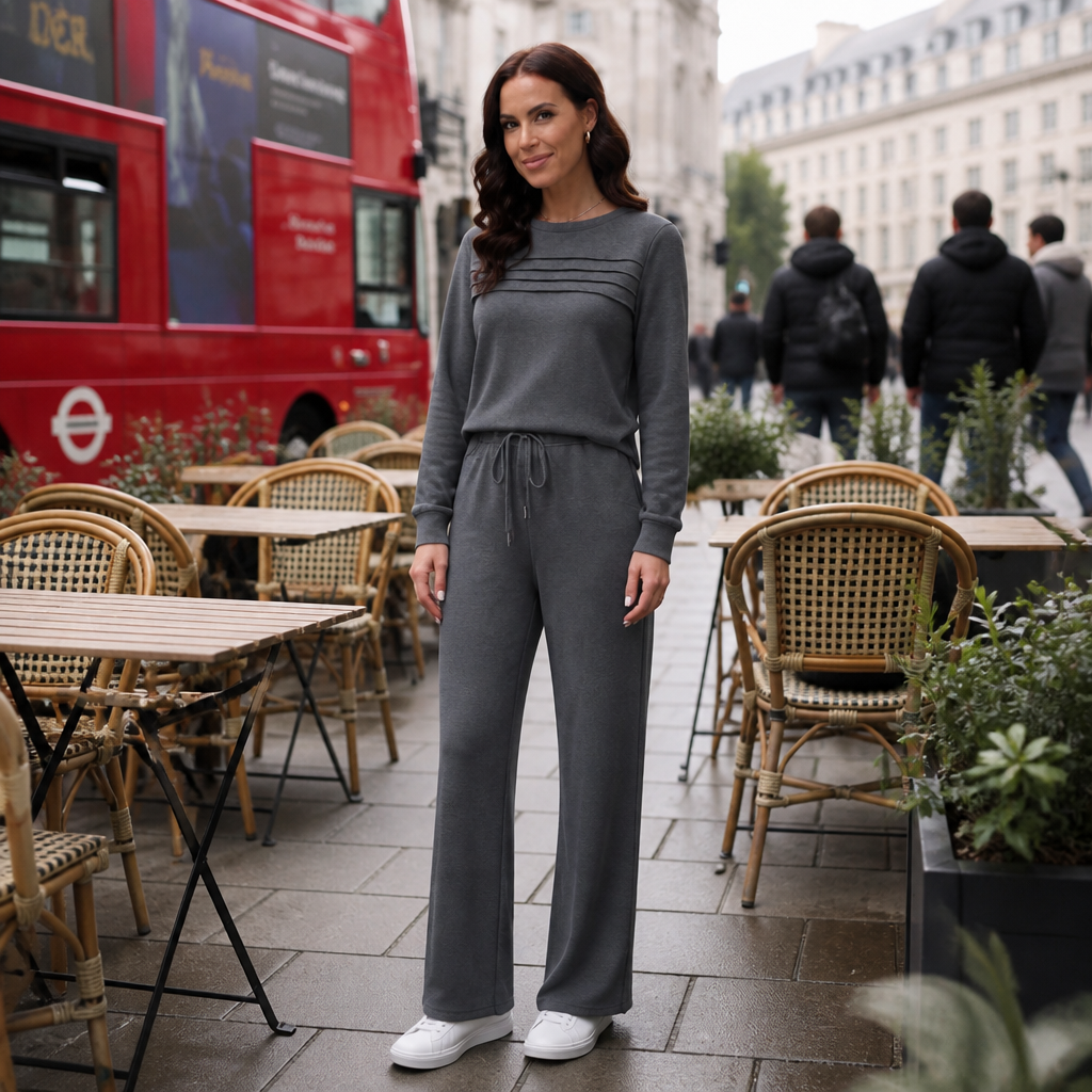 Wearbella – Pleated Round-Neck Loungewear Set