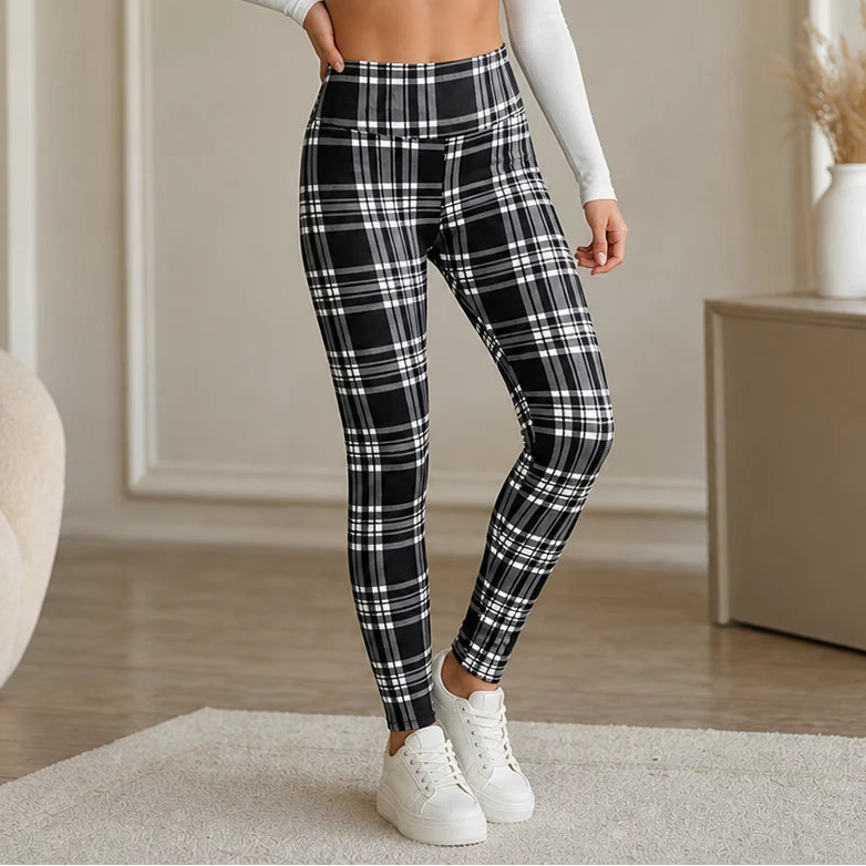 Warmelle – High Waisted Plaid Stretch Leggings